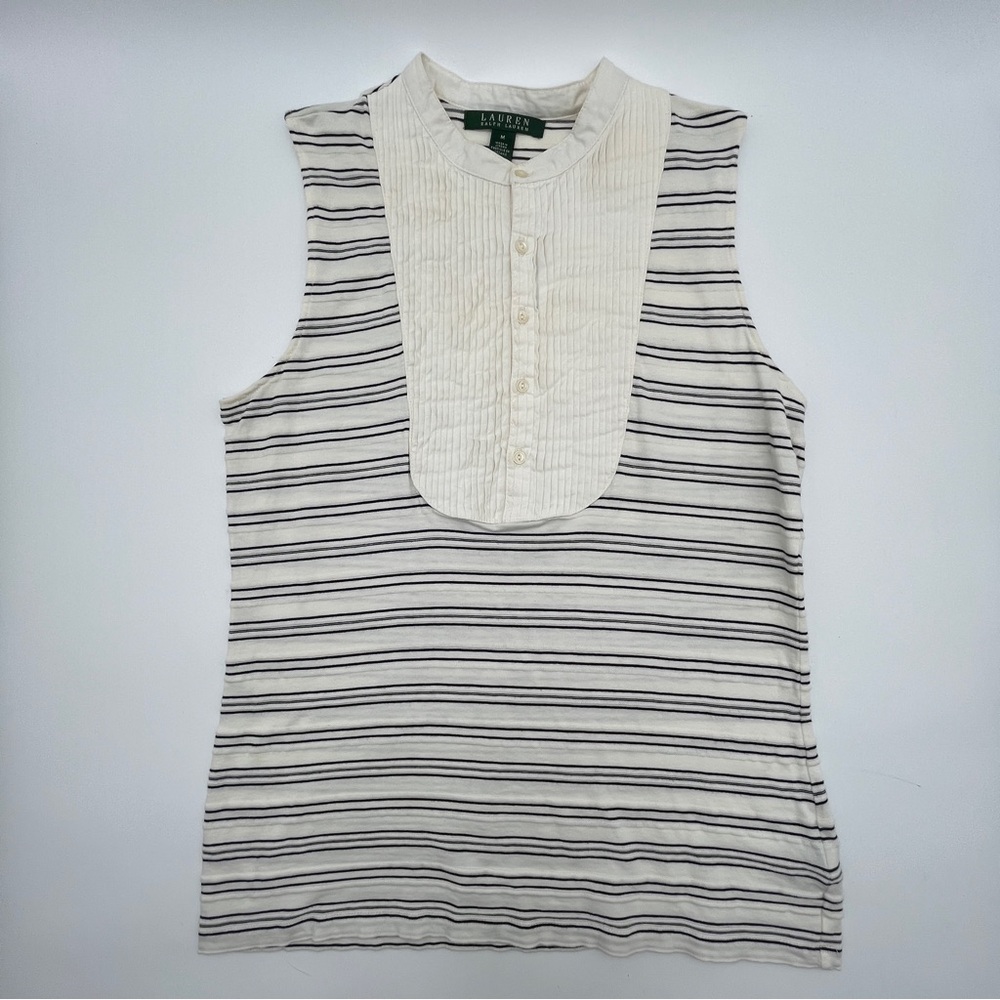 Ralph Lauren White Tuxedo Sleeveless Blouse Shirt